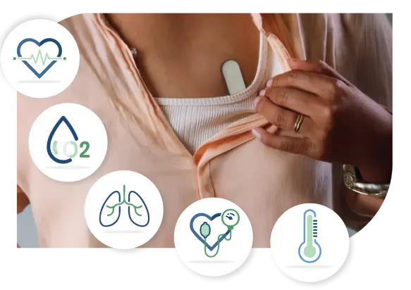  Image showing the five kinds of vitals tracked by the salyx device: heart rate, oxygen level, blood pressure,body temperature and breathing rate.